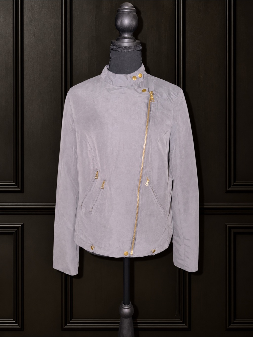 Apt. 9 Women’s Moto Jacket Size XL Gray Faux Suede Gold Zip Lightweight